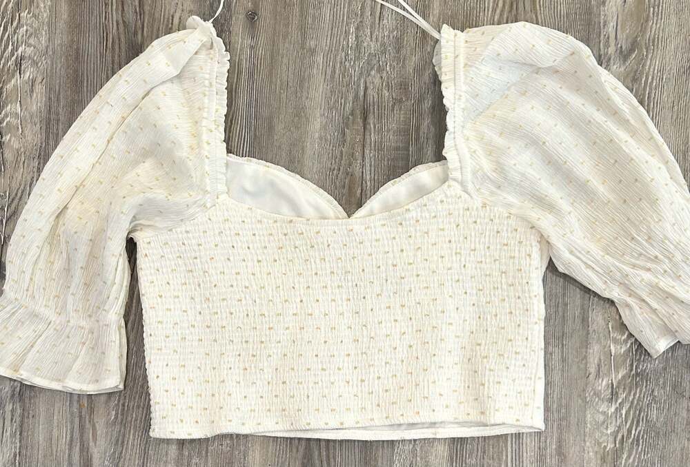 Japna Cream Swiss Dot Smocked Milkmaid Crop Top - Picture 5 of 9